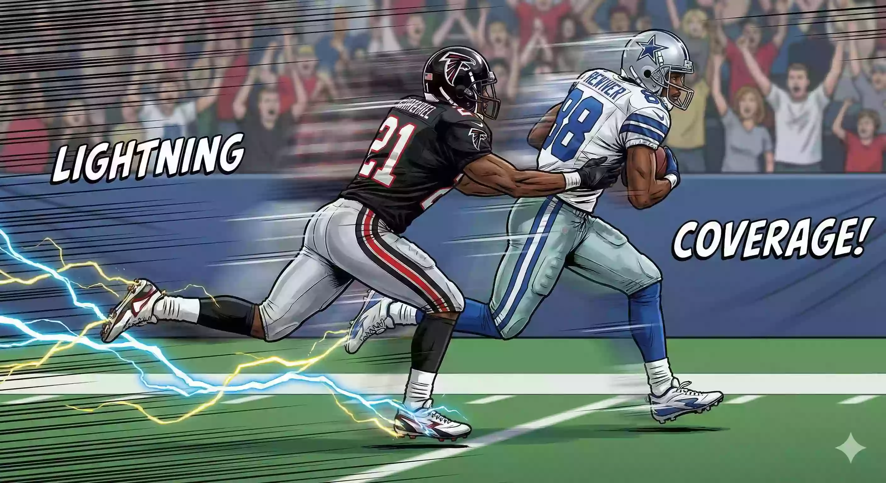 A lightning-fast cornerback running stride-for-stride with a wide receiver down the sideline