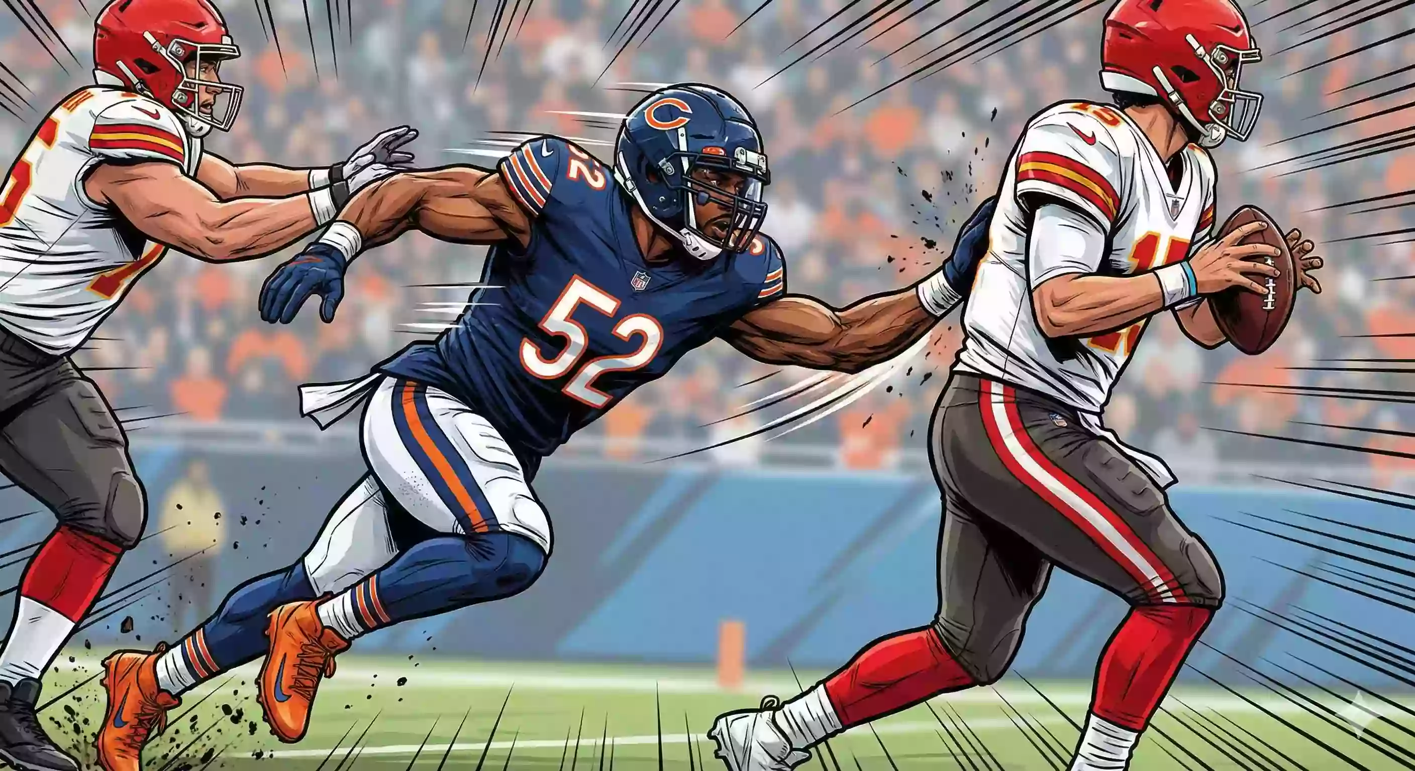 An outside linebacker rushing off the edge to sack a quarterback